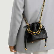genuine leather quilted drawstring bucket bag, view 3 - MRSLM