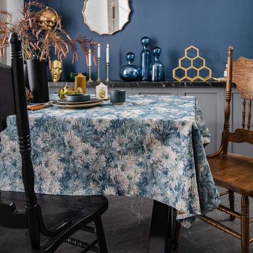 blue jacquard floral tablecloth, view 2 - MRSLM