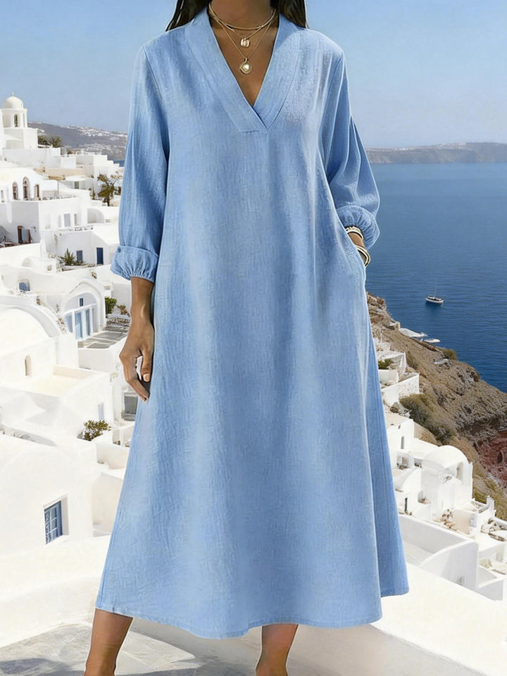 Womens Casual Straight-cut Long-sleeve V-neck Dress Available In Multiple Colors
