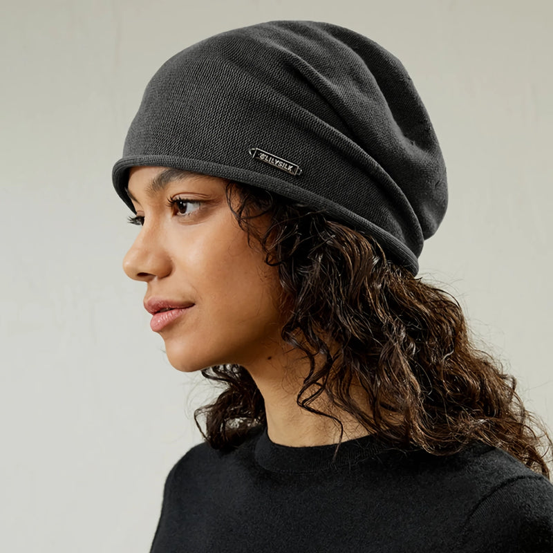 silk knitted beanie hat, view 2 - MRSLM