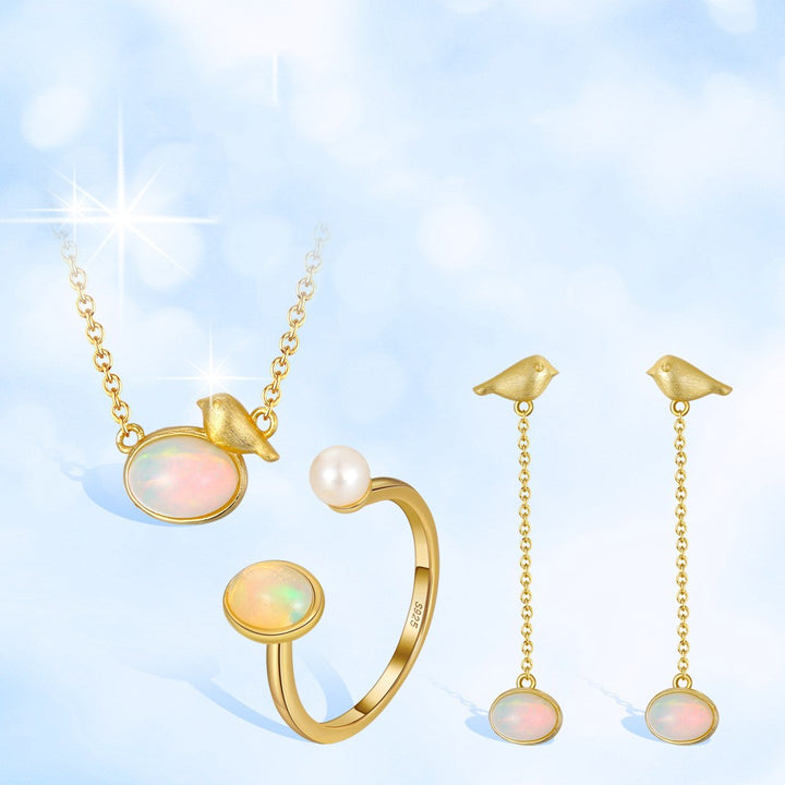 14K Gold Bird Hammer Earrings Natural Opal