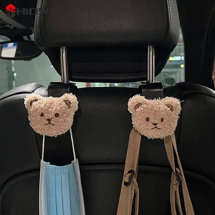 Cute Plush Bear Car Seat Back Hook with Decorative Pendant