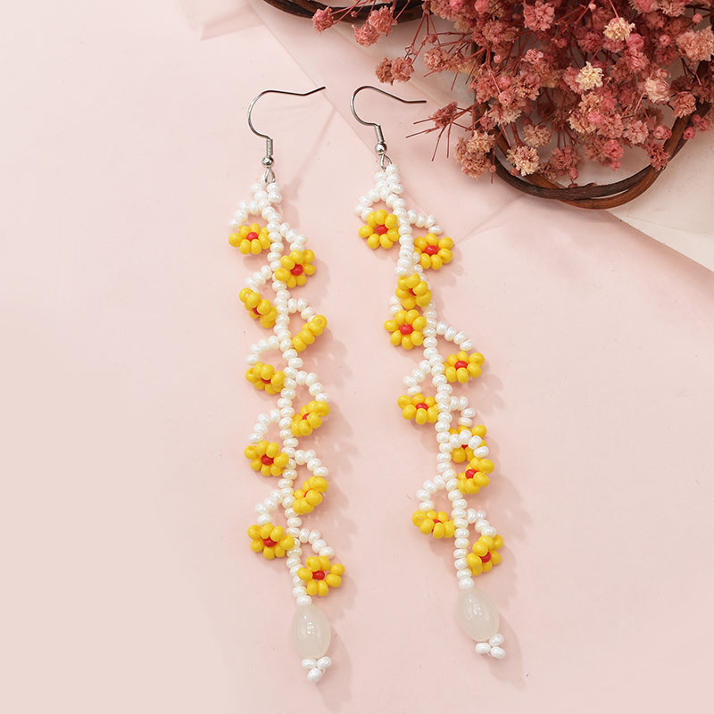 yellow resin long tassel drop earrings, view 6 - MRSLM