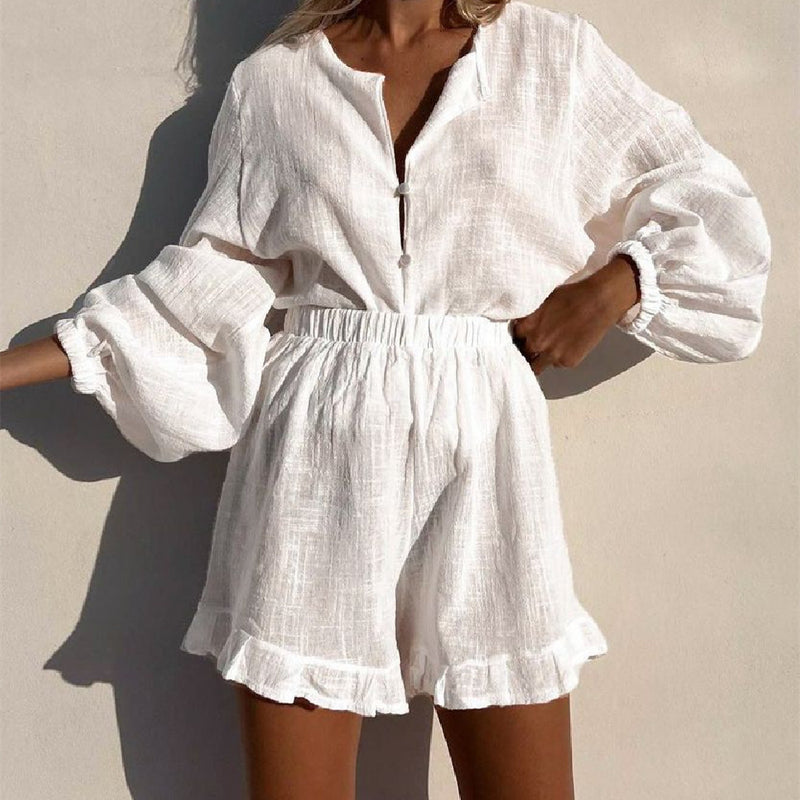 Conjunto de duas peças simples em algodão puro para o verão