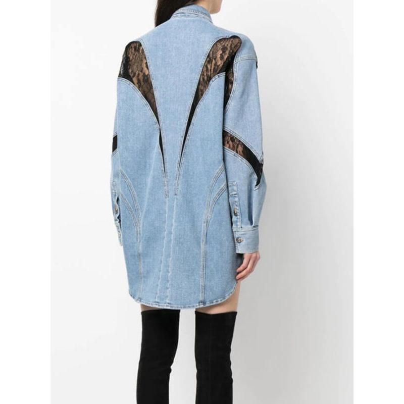 lace-detail denim jacket, view 6 - MRSLM