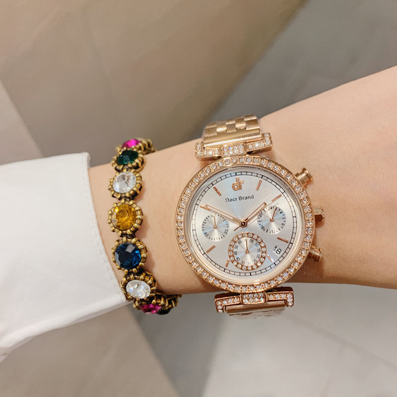 women's rose gold calendar watch, view 4 - MRSLM