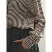 striped cotton linen long sleeve shirt, view 7 - MRSLM