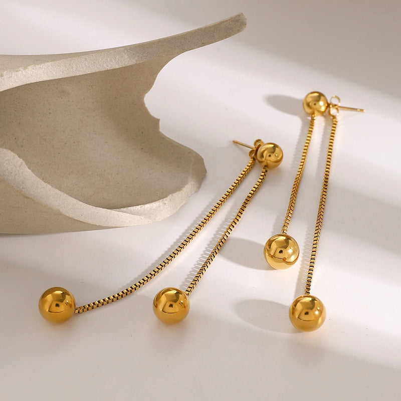 gold pvd stainless steel round ball stud earrings - MRSLM