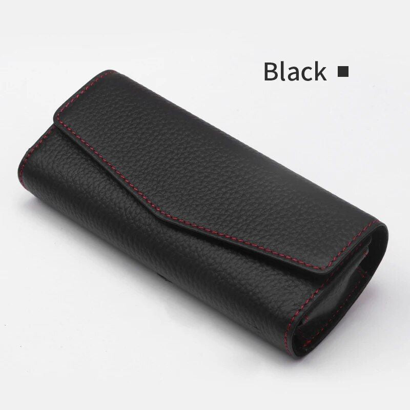 Luxury Cowhide Leather Sunglasses Case for Car Visor