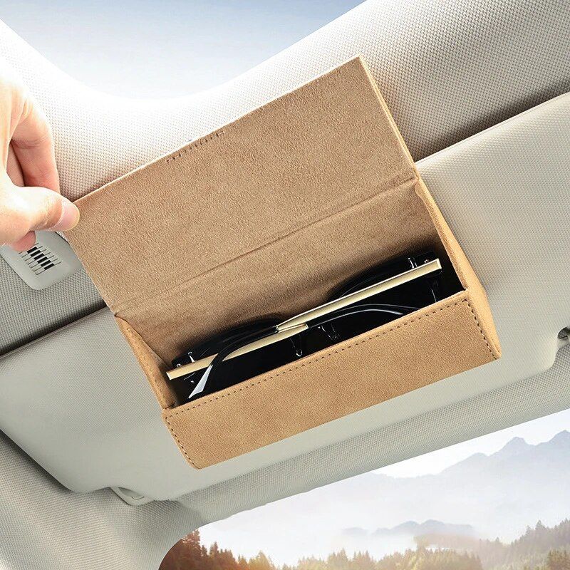 pu leather car visor sunglasses holder, view 8 - MRSLM