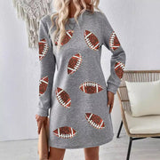 gray ball print pullover dress, view 2 - MRSLM