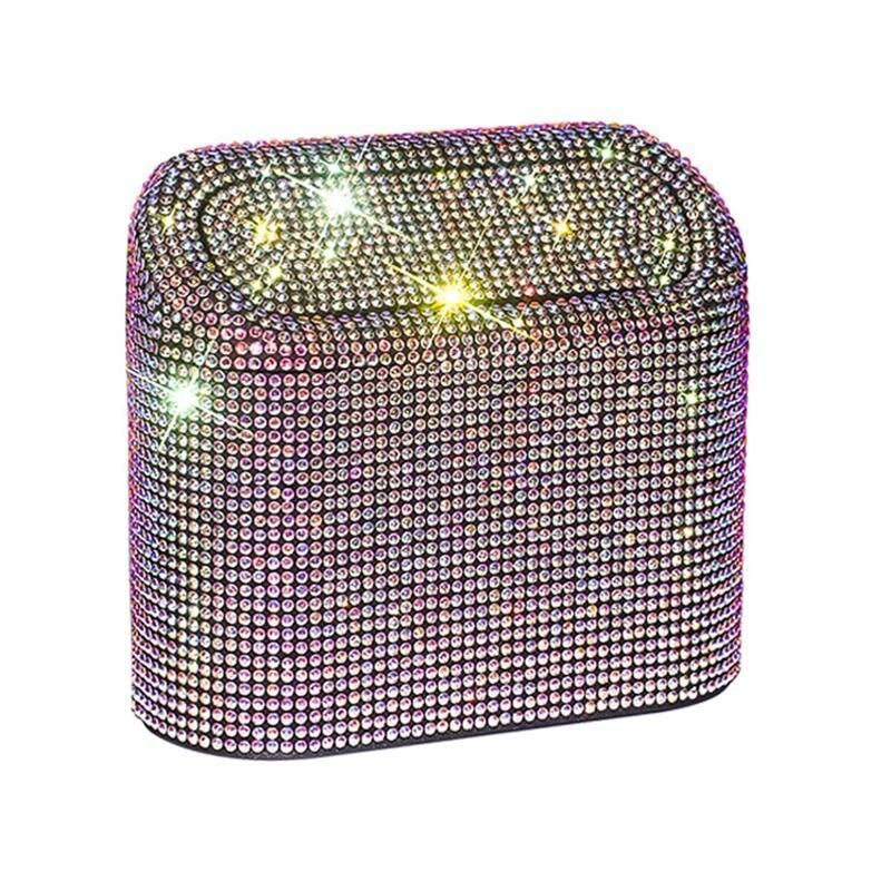 Luxurious Rhinestone Car Trash Bin - Pressing Type Square Storage Bucket