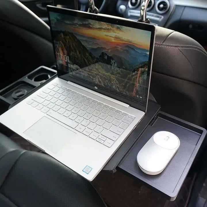 Expandable Car Steering Wheel Desk with Laptop Stand and Dual Drawers