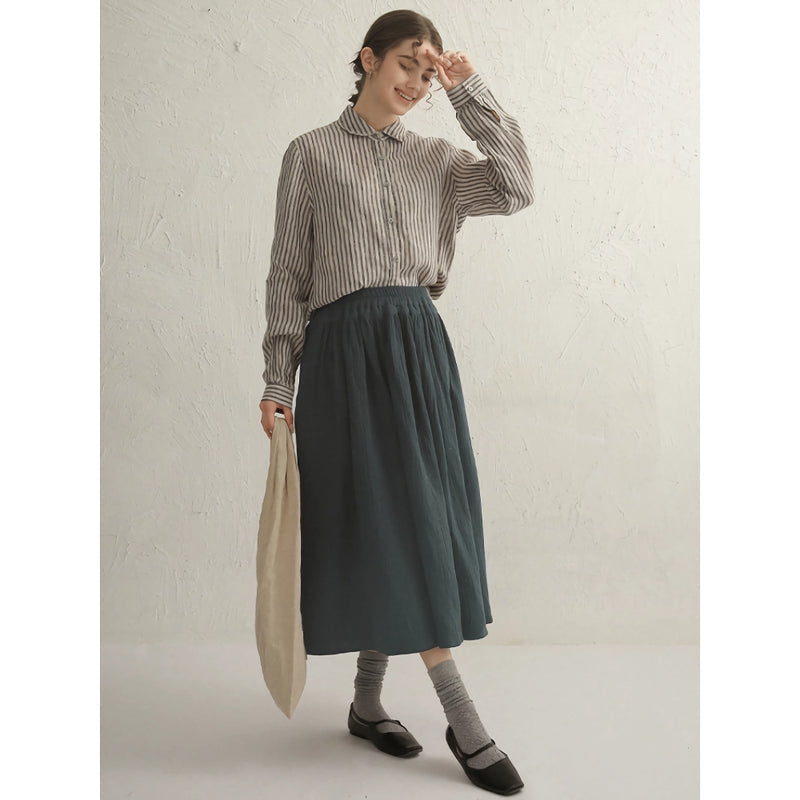 striped cotton linen long sleeve shirt, view 5 - MRSLM