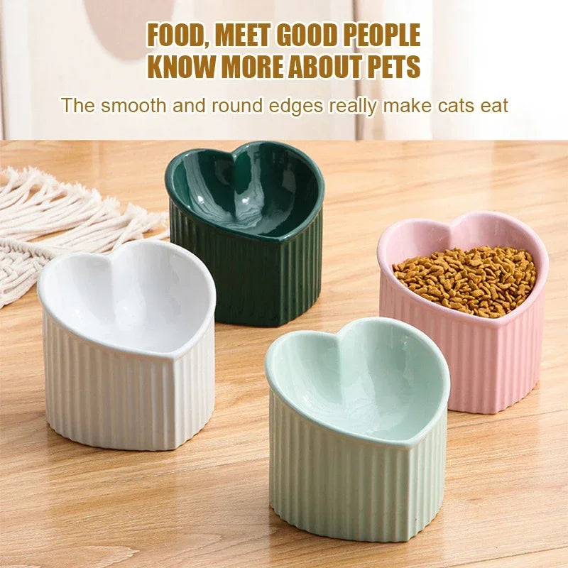 ceramic heart-shaped cat bowl, view 3 - MRSLM