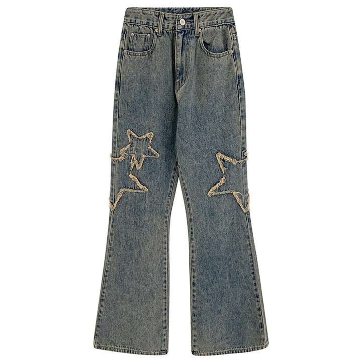 Spring High-waisted Draping Straight Slightly Flared Jeans