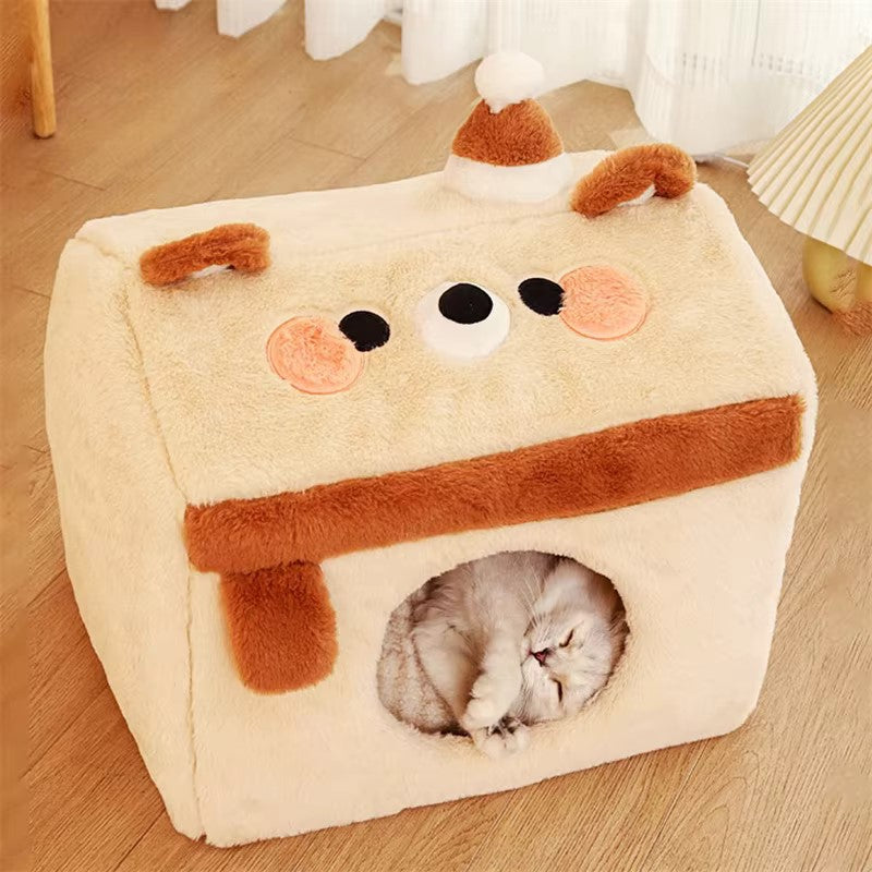cozy winter cat house dog bed, view 6 - MRSLM
