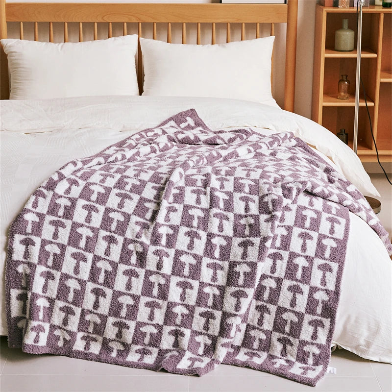 Checkerboard plaid knitted throw blanket, view 6 - MRSLM