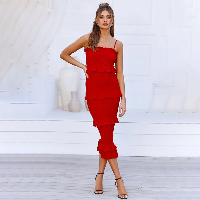 Women's strap pleated maxi dress, view 9 - MRSLM