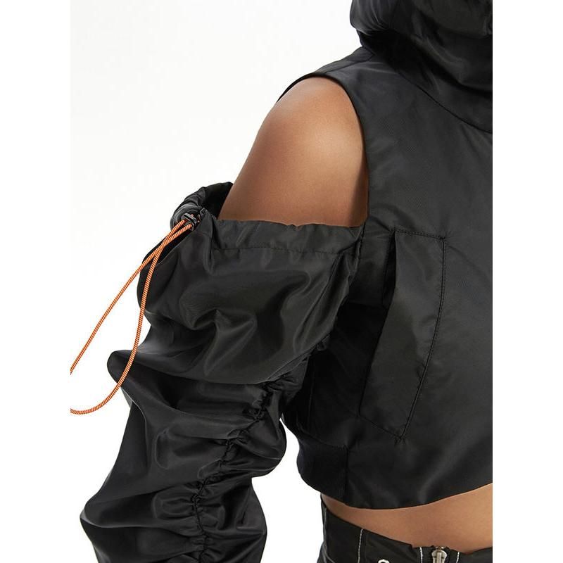 Damen-Patchworkjacke mit asymmetrischem Kapuzenmuster