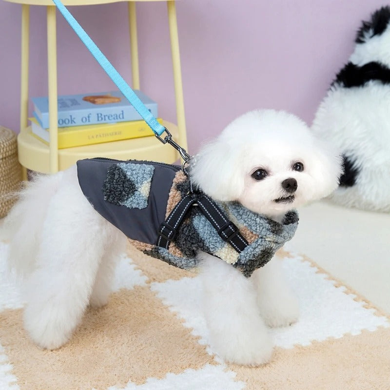 warm winter dog jacket with harness, view 5 - MRSLM