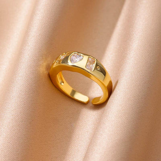 Gold cubic zirconia heart wedding band - MRSLM
