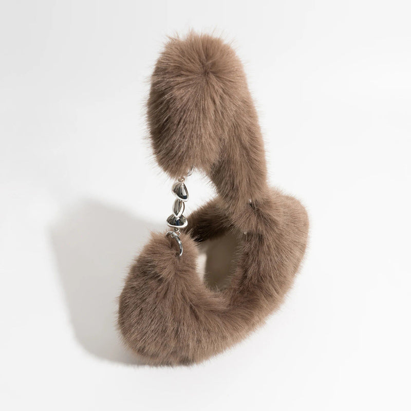 Schicke, flauschige Halbmond-Schultertasche aus Kunstpelz