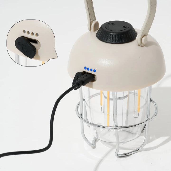 Lanterna de acampamento LED recarregável vintage