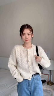 women's knit cardigan, round neck, view 5 - MRSLM