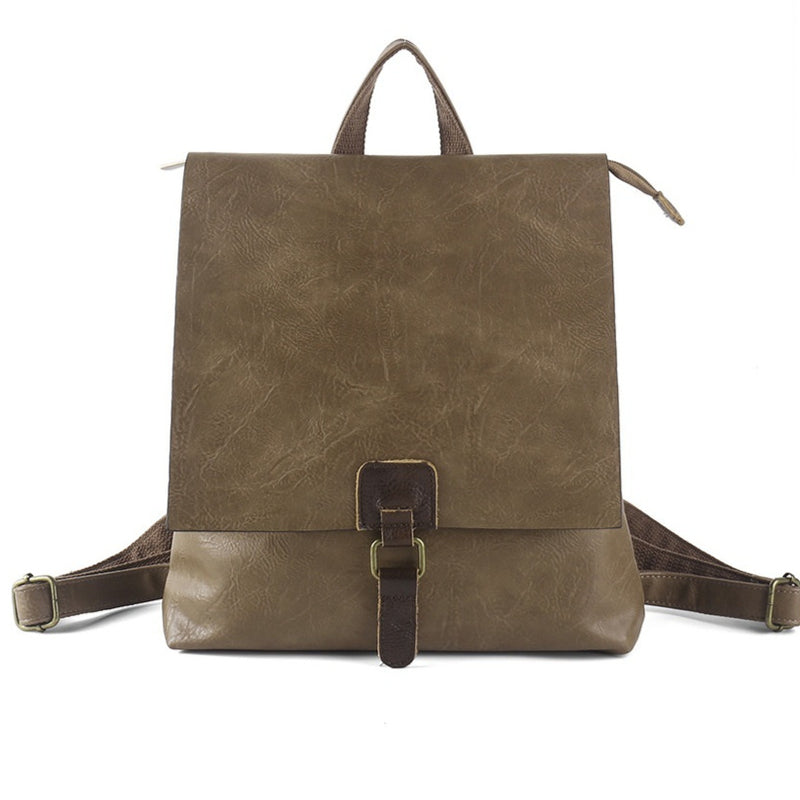 Mochila retrô multifuncional de couro com grande capacidade