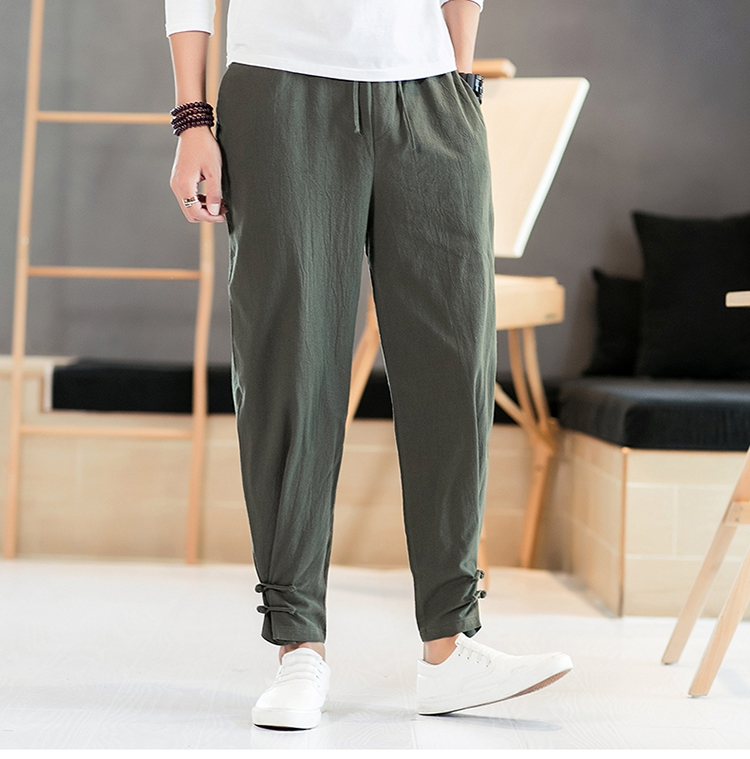 Men's Vintage Linen Loose Solid Color Drawstring Harem Pants
