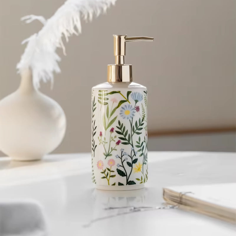 ceramic flower soap dispenser, view 4 - MRSLM