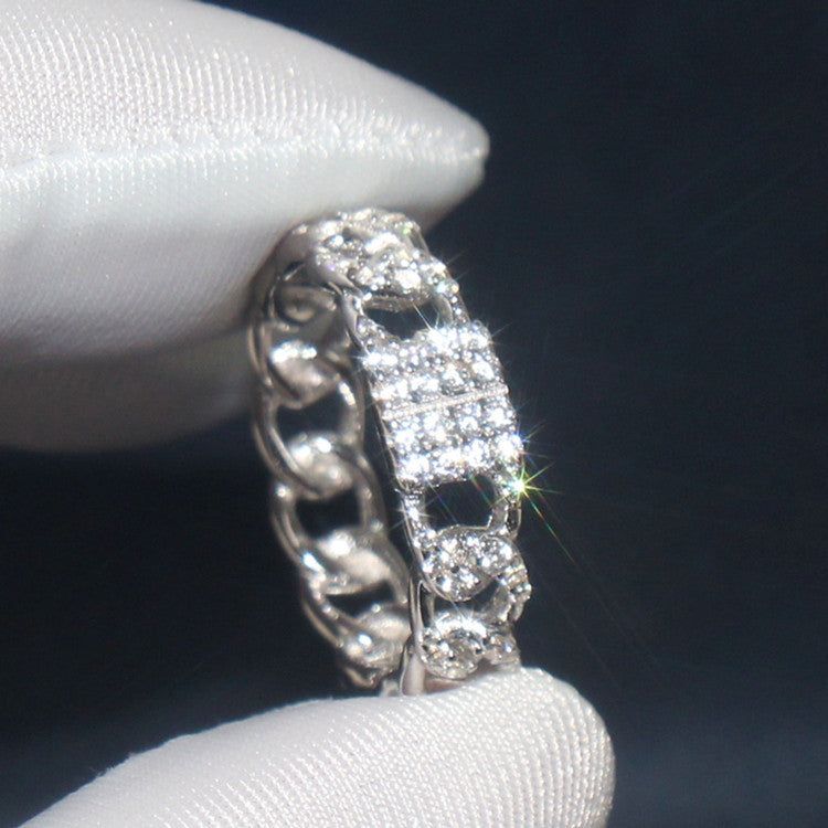 S925 Sterling Silver Diamond Chain Ring