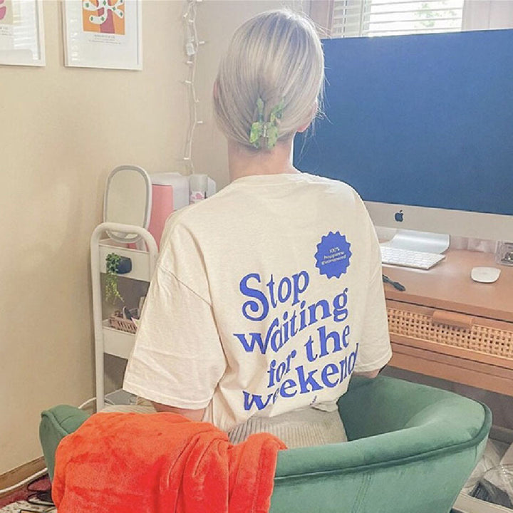 Women's Shoulder T-shirt Women's Short Sleeve Summer Letter Pattern