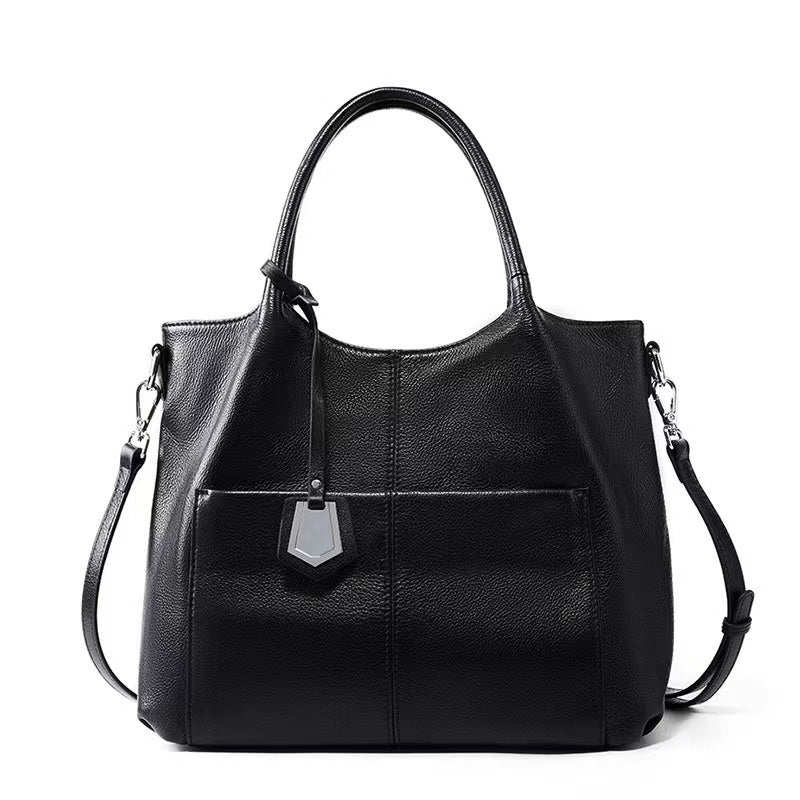 genuine leather large capacity tote handbag, view 3 - MRSLM