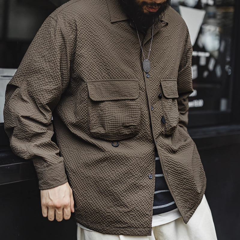 cuban collar seersucker shirt, view 6 - MRSLM