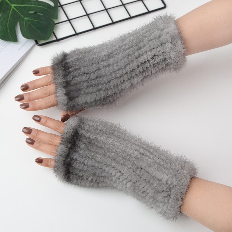 Comfortable winter fur half finger gloves - MRSLM