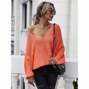 women's solid v-neck pullover sweater, view 2 - MRSLM