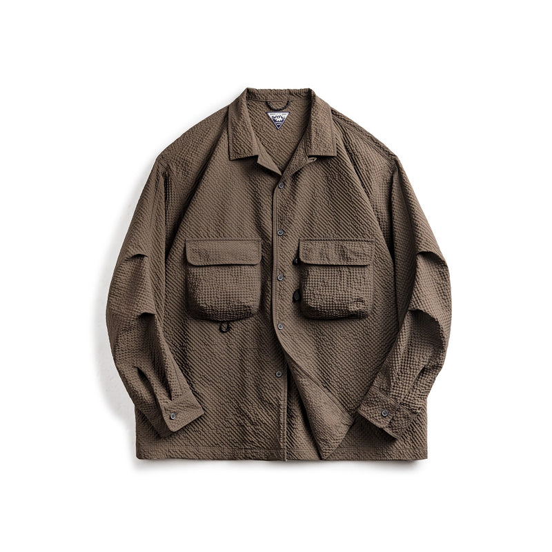 cuban collar seersucker shirt, view 2 - MRSLM