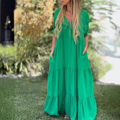 womens casual v-neck long dress - MRSLM