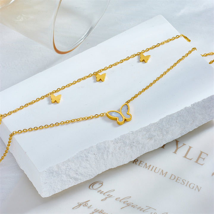 Chic Stainless Steel Double-Layer Butterfly Anklet