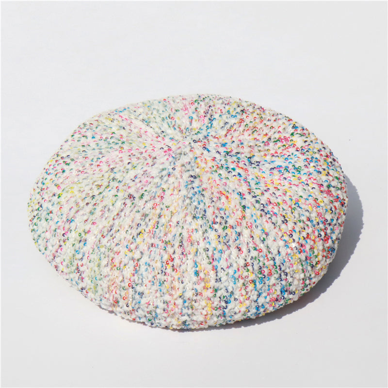 Color Sequins Beret Women Summer Thin Korean Hat