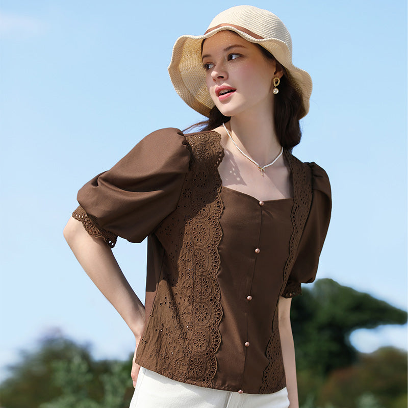 french vintage square neck blouse - MRSLM