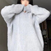 women's soft velvet polo collar sweater grey, view 2 - MRSLM