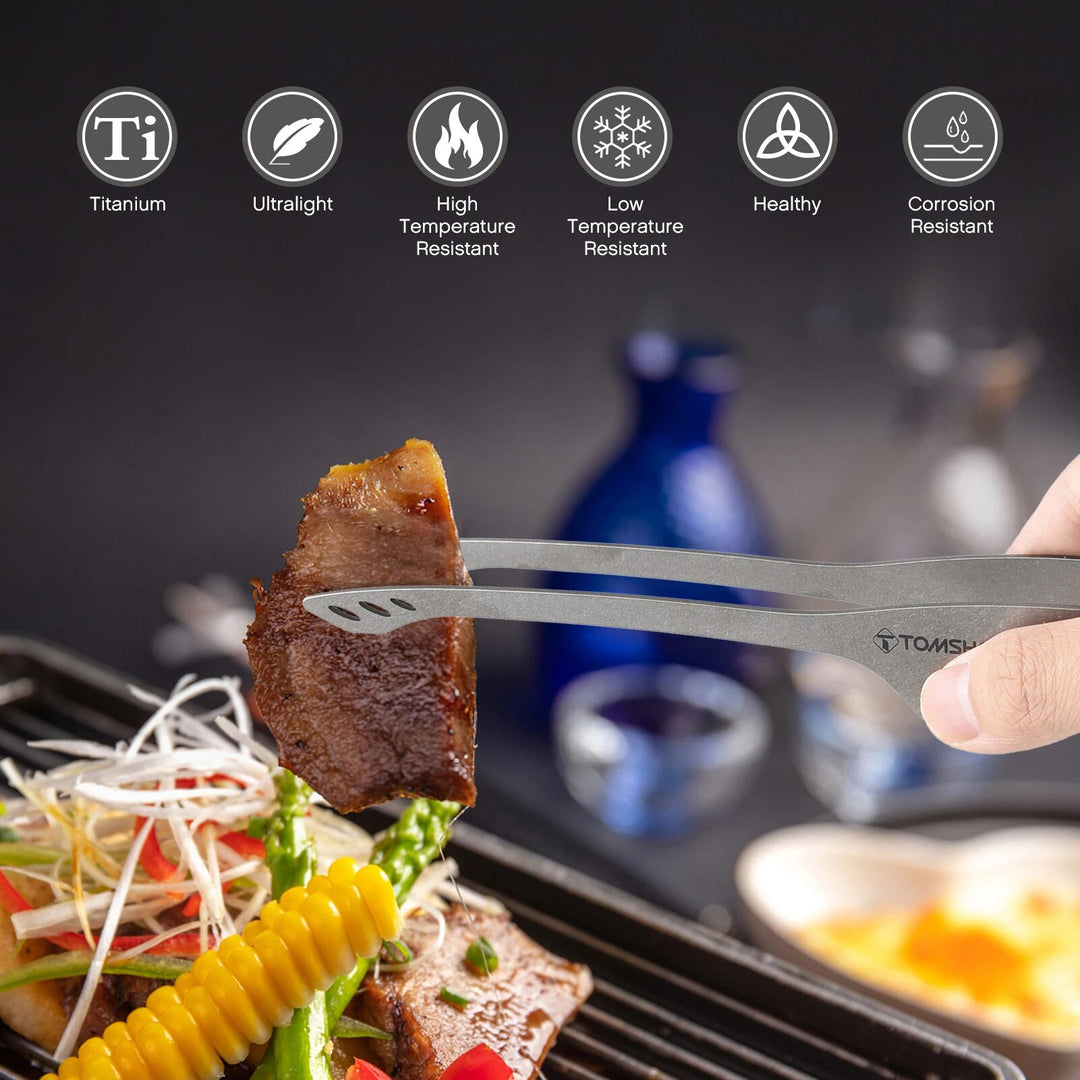 Ultra-Light Titanium Grill Tongs for Outdoor Cooking and Camping
