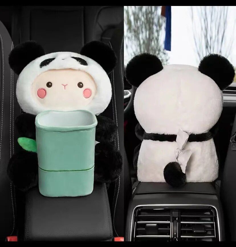 Plush Cartoon Car Tissue Holder & Armrest Organizer