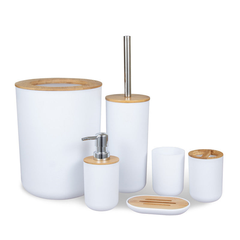 Conjunto de 6 peças de acessórios de banheiro em bambu