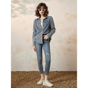 spring casual denim shirt with embroidery, view 6 - MRSLM