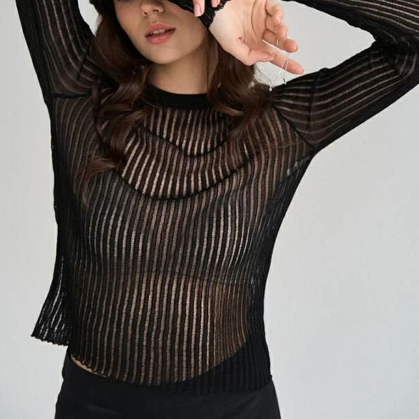 striped see-through knit top, view 19 - MRSLM