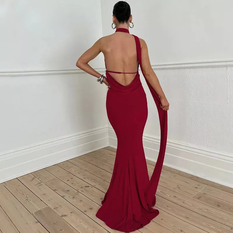 inclined shoulder maxi long dress, view 11 - MRSLM